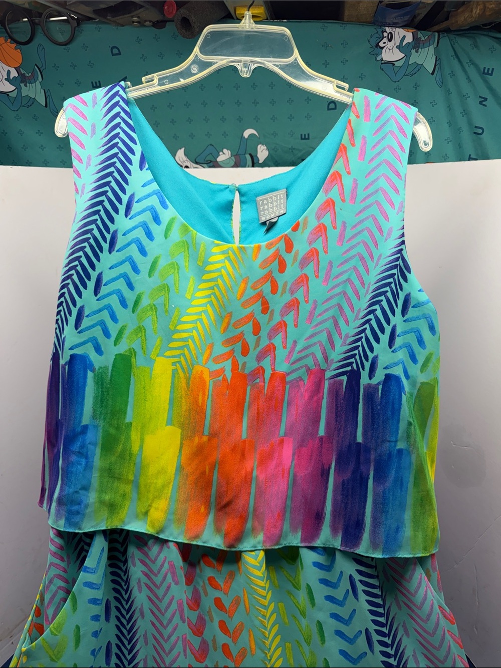Rabbit Rabbit Rabbit Women's Turquoise Multicolor Tropical Print Dress - Picture 3 of 7